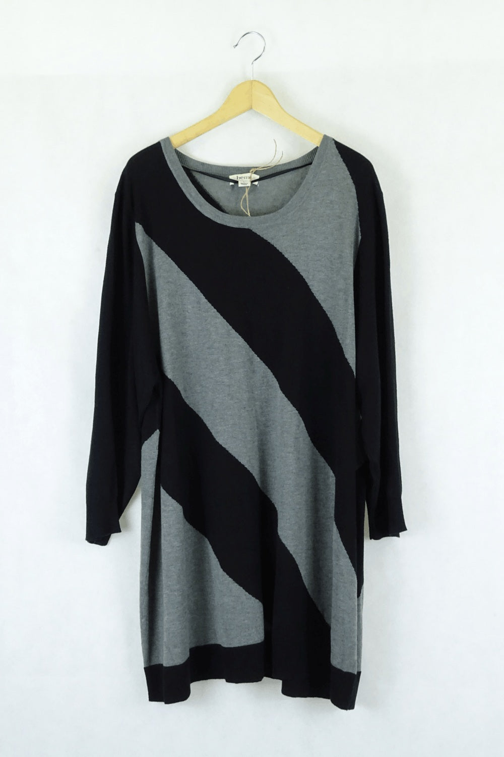 Beme Black and Grey Knit Tunic Dress L
