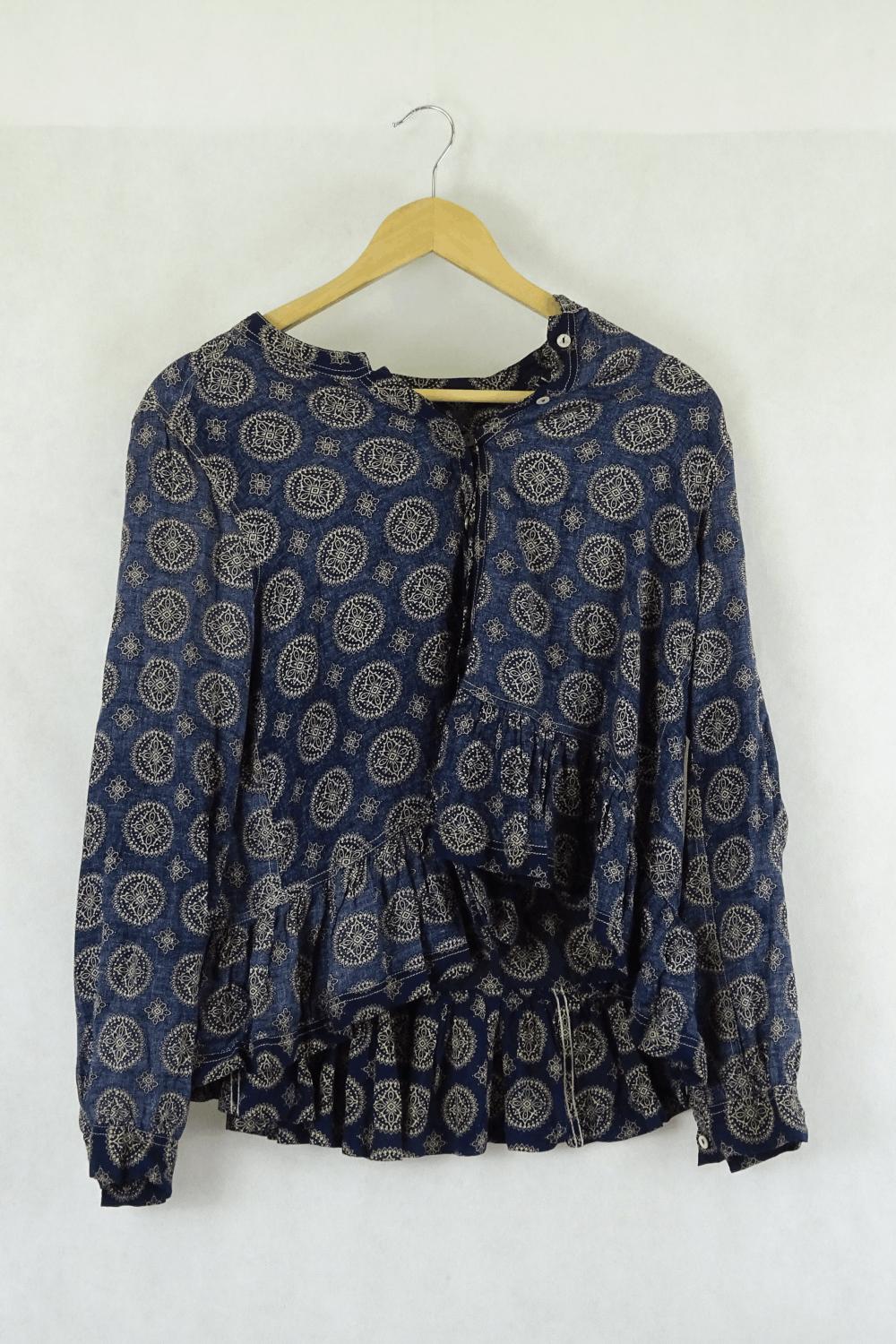 Flannel Patterned Blue Top S