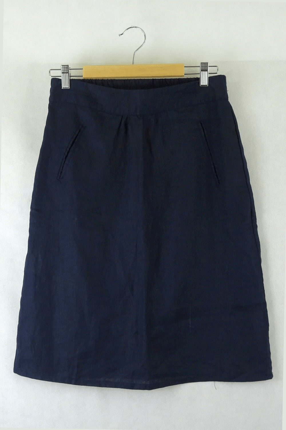 W Lane Navy Linen Skirt 8