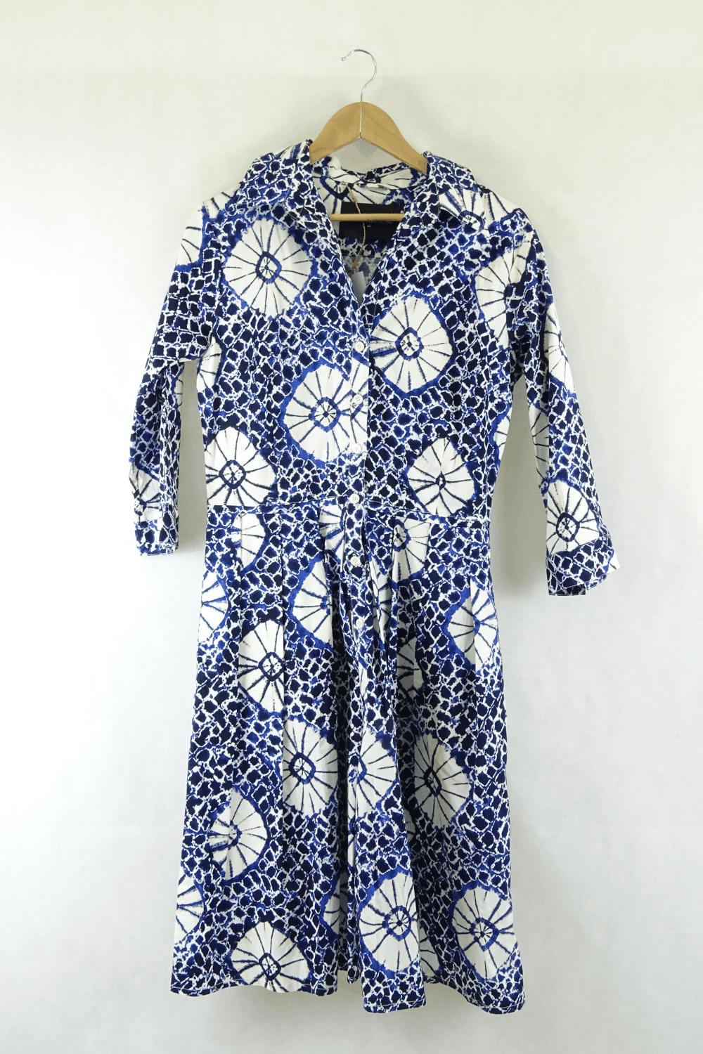 Samantha Sung White And Blue Patterned Dress 10