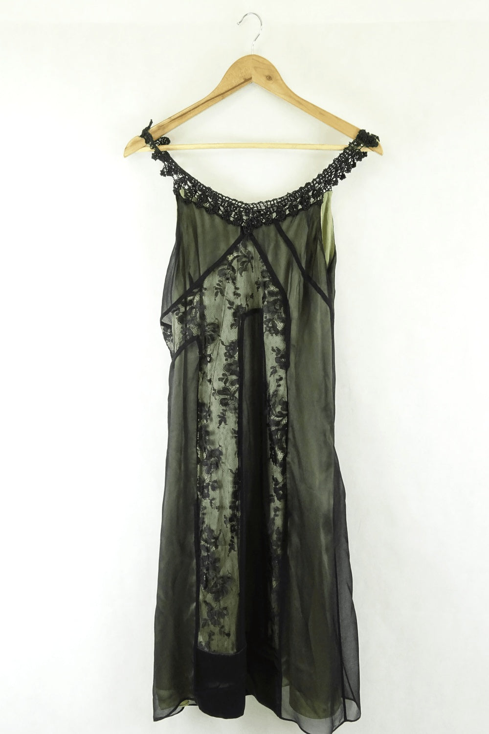 Chine Beaded Dress With Black Lace S
