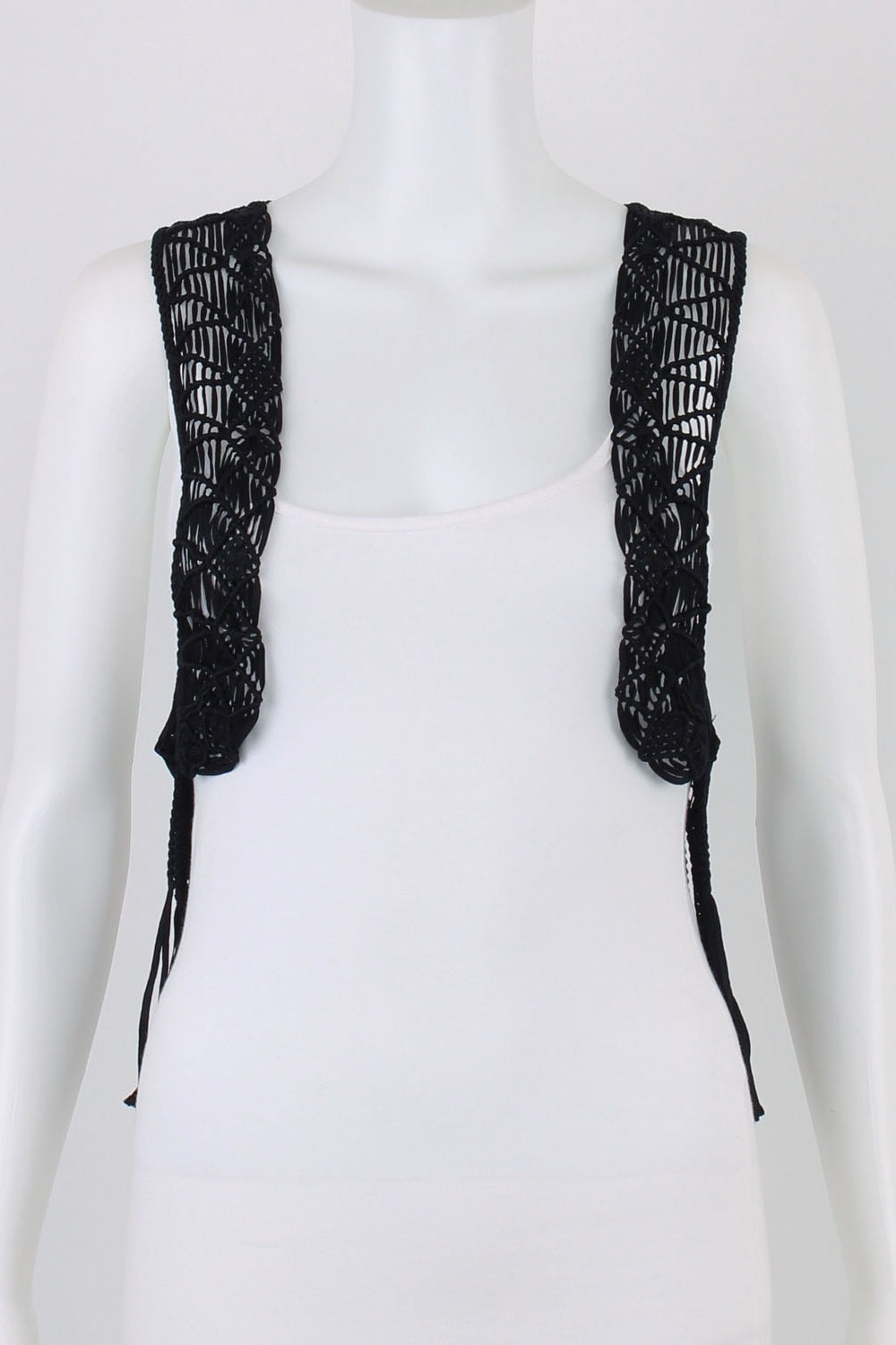 Sportsgirl Black Open Front Crochet Vest XS