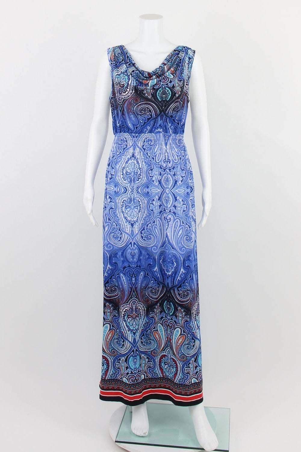 Exhibit A Blue Patterned Cowl Neck Maxi Dress S 