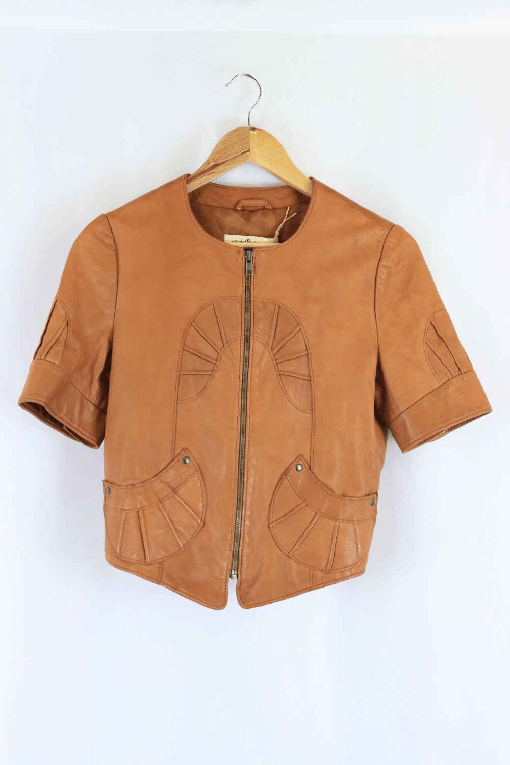 Arabella Ramsay Brown Leather Short Sleeve Jacket 10