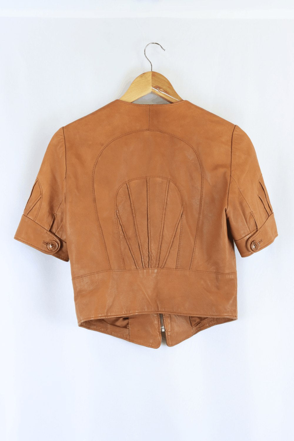 Arabella Ramsay Brown Leather Short Sleeve Jacket 10