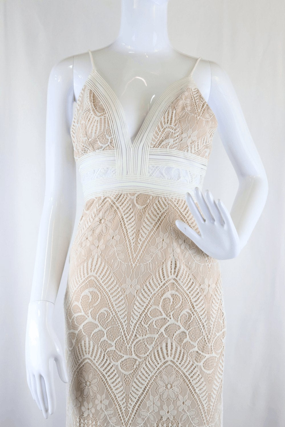 Morning Mist Lace White And Beige Dress 10