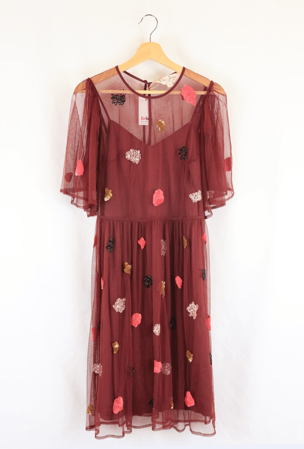 Claire Johnson X Gorman Sheer Red Dress With Beads 10