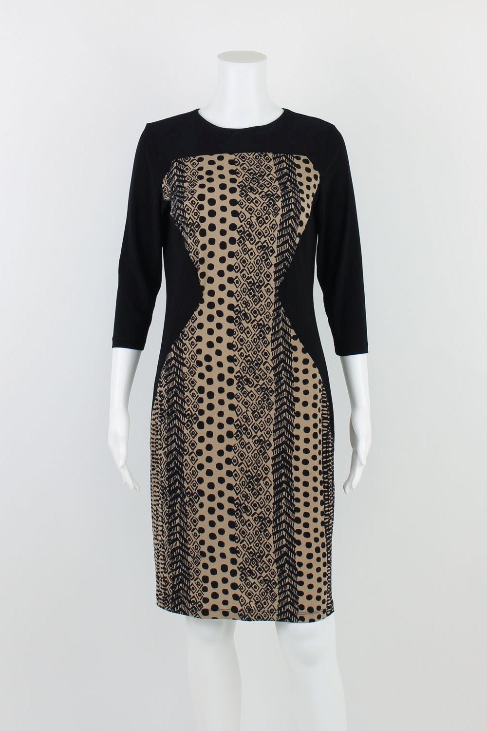 Nina Leonard Black And Beige Patterned Dress S