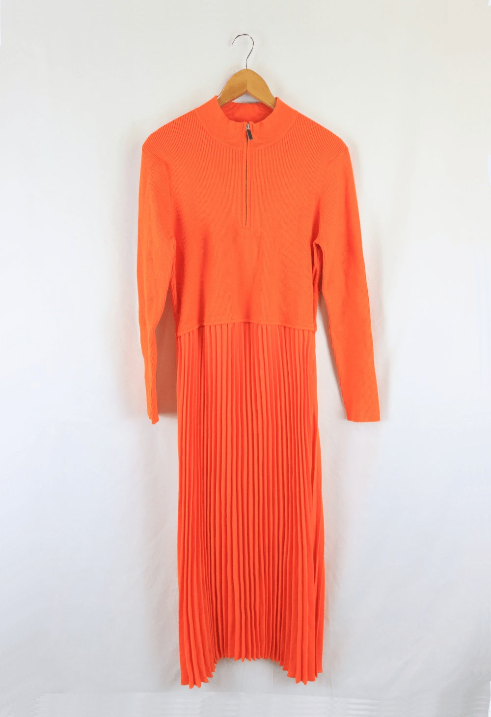 Karen Millen Curve Zip Turtle Neck Pleated Dress Orange XXL