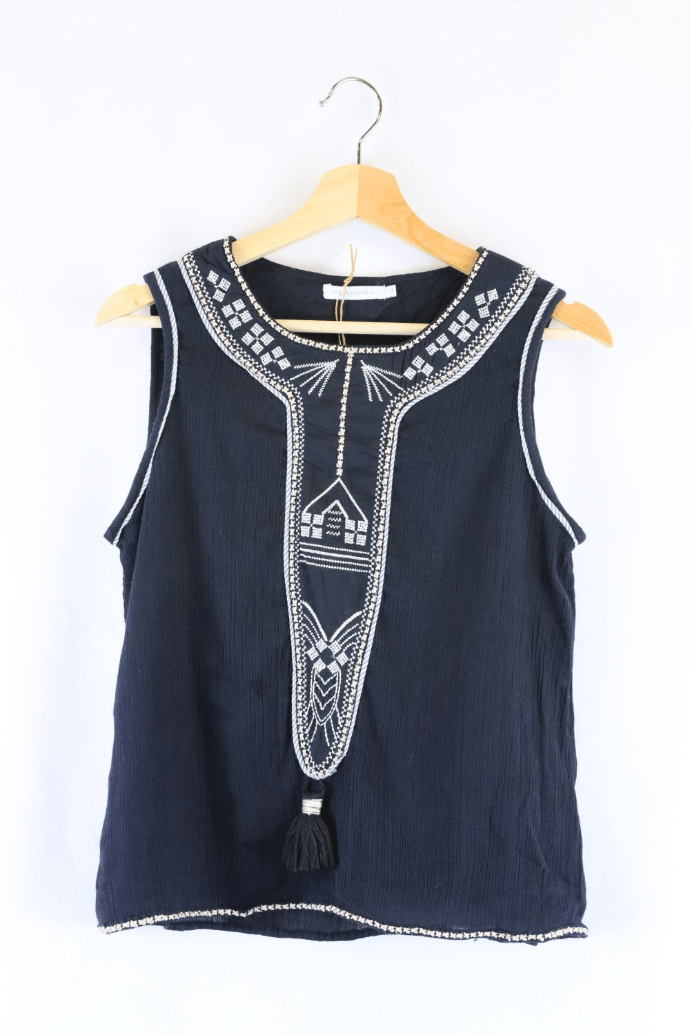 Flannel Black Embroidered Singlet XS