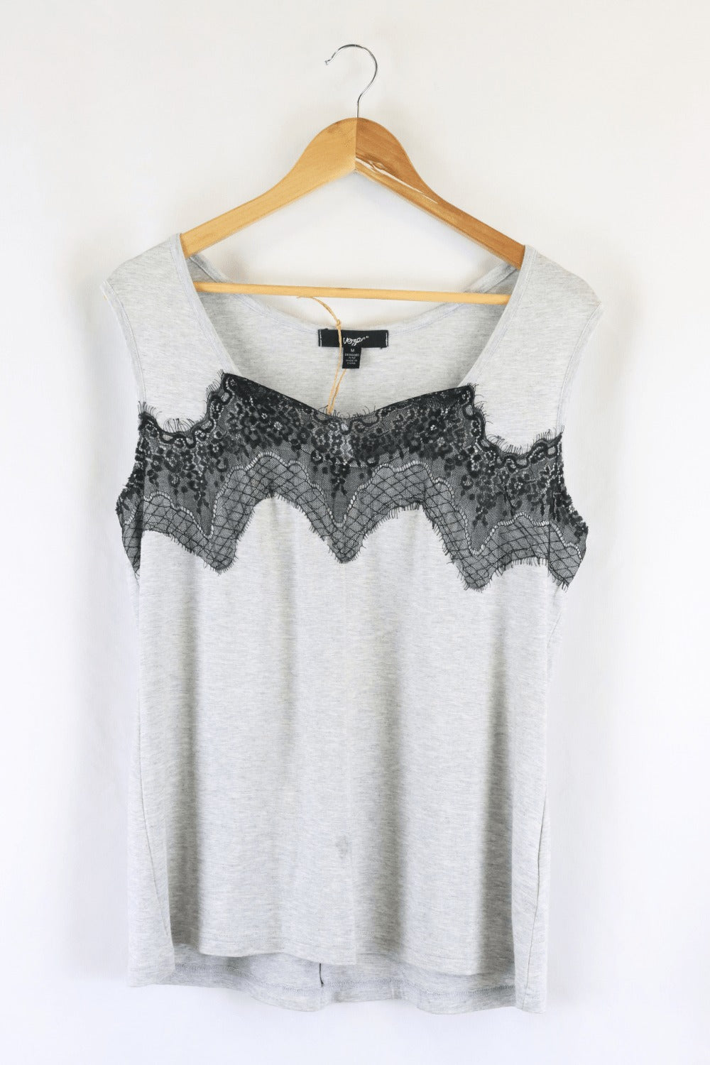 Verge Grey Top With Black Lace M