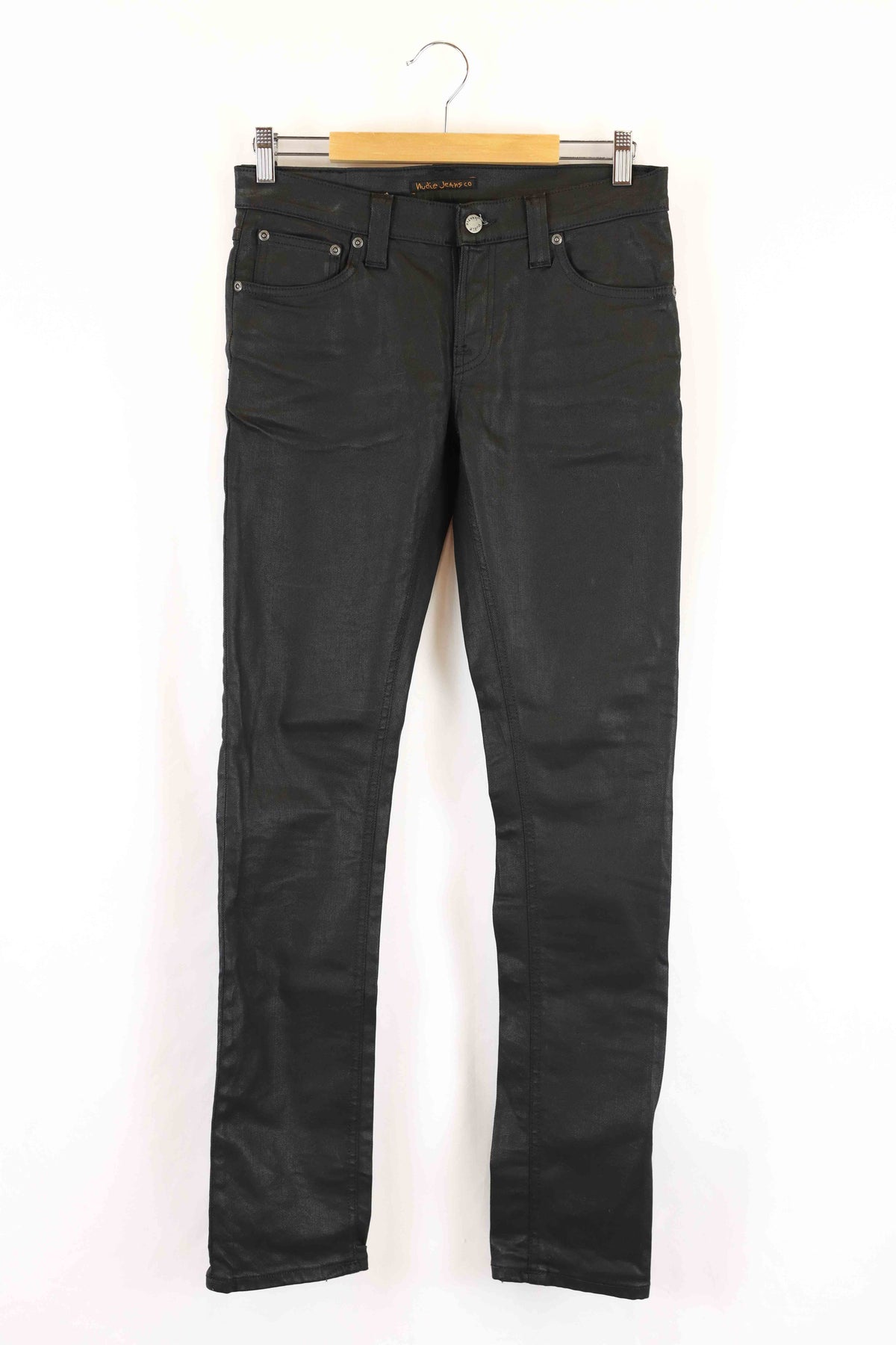 Nudie Jeans Black Leather Denim Skinny Jeans 29