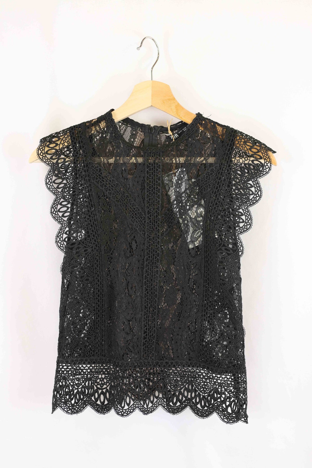 Zara Black Lace Baby Tee XS