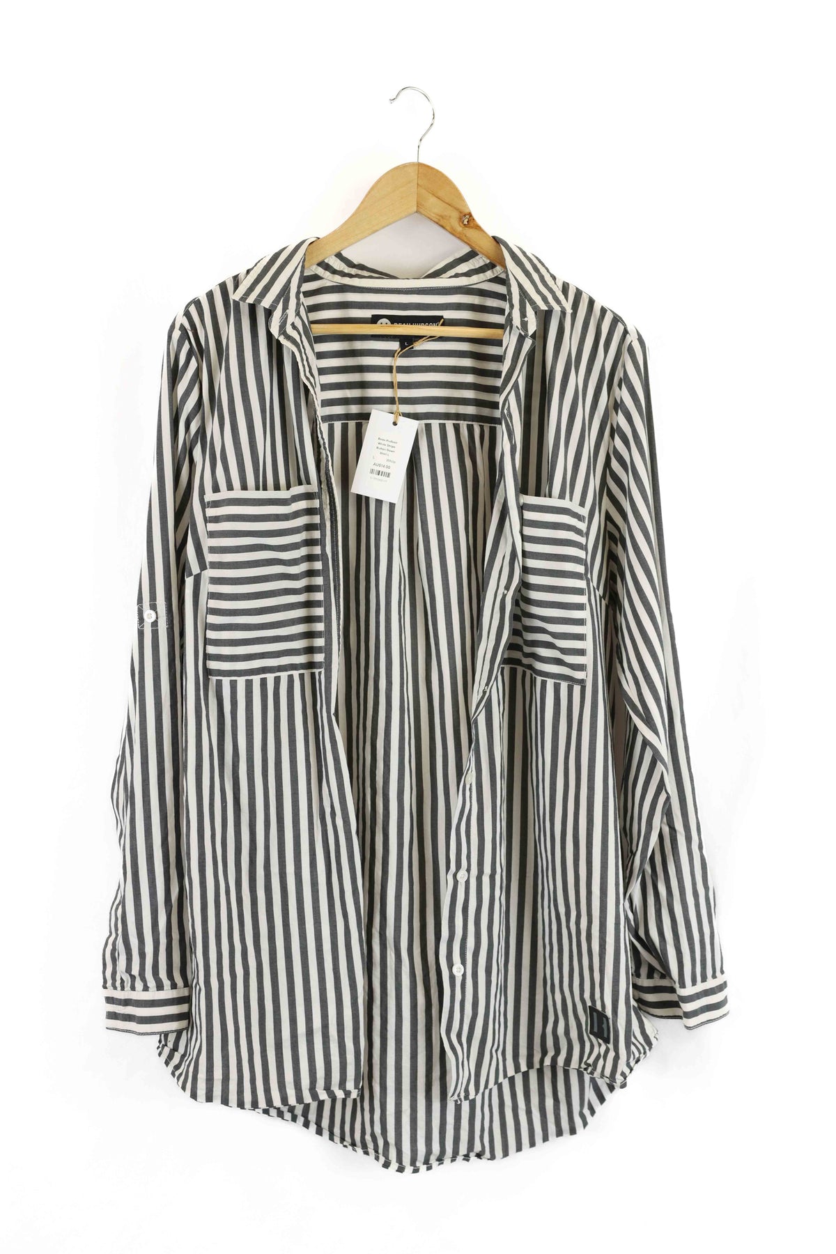 Beau Hudson White Stripe Button Down Shirt L