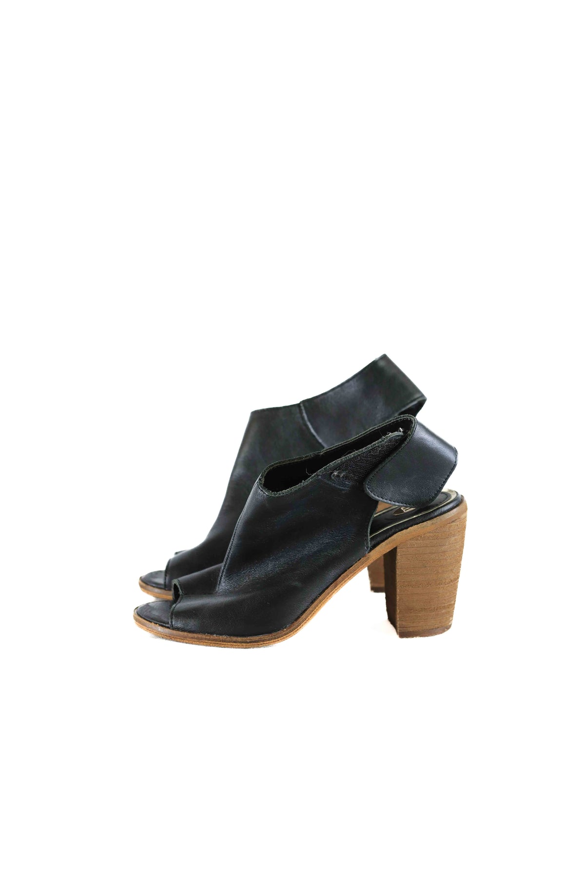 Zu Black Leather Open Toe Heels AU/US 5 (EU 36)