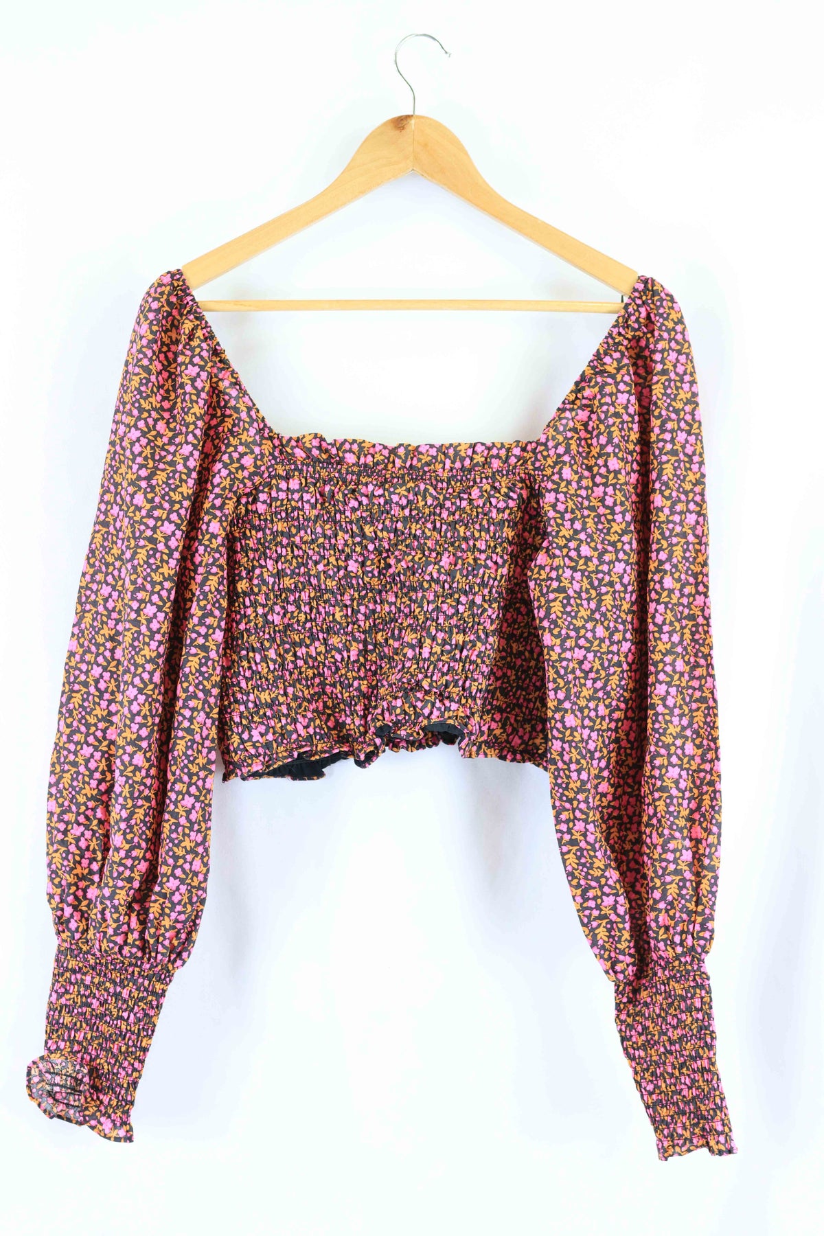 Sportsgirl Pink Floral Print Cropped Long Sleeve Top 12