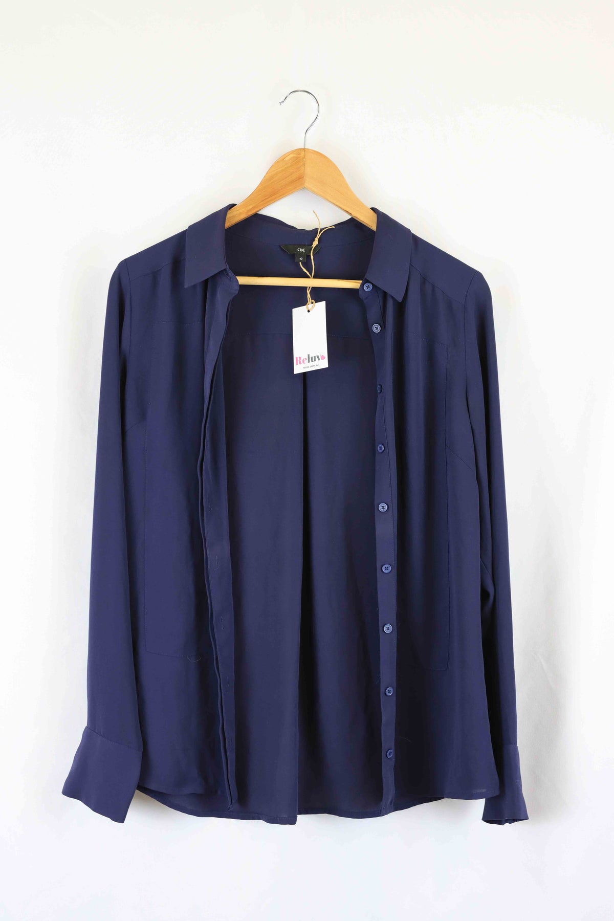 Cue Navy Button Down Top 10