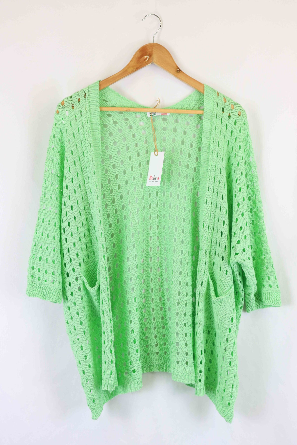 Made In Italy Green Crochet Cardigan S