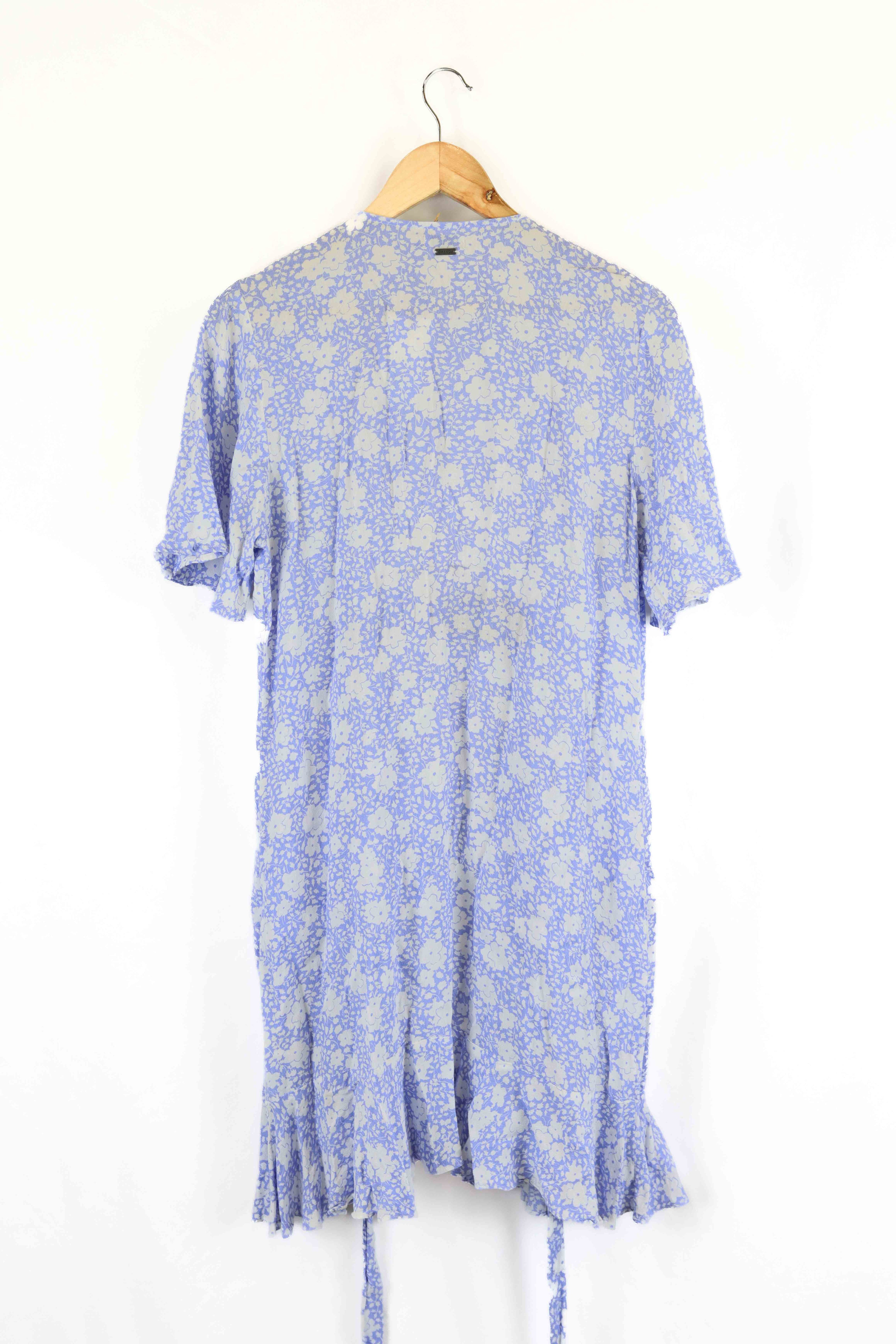 Ghanda Blue White Floral Print Wrap Dress M Reluv Clothing Australia