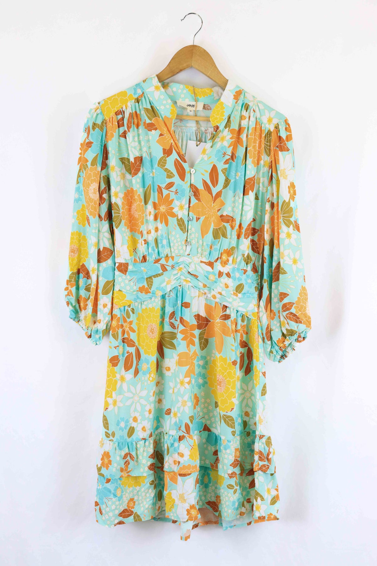 Jaase Blue And Brown Floral Dress M