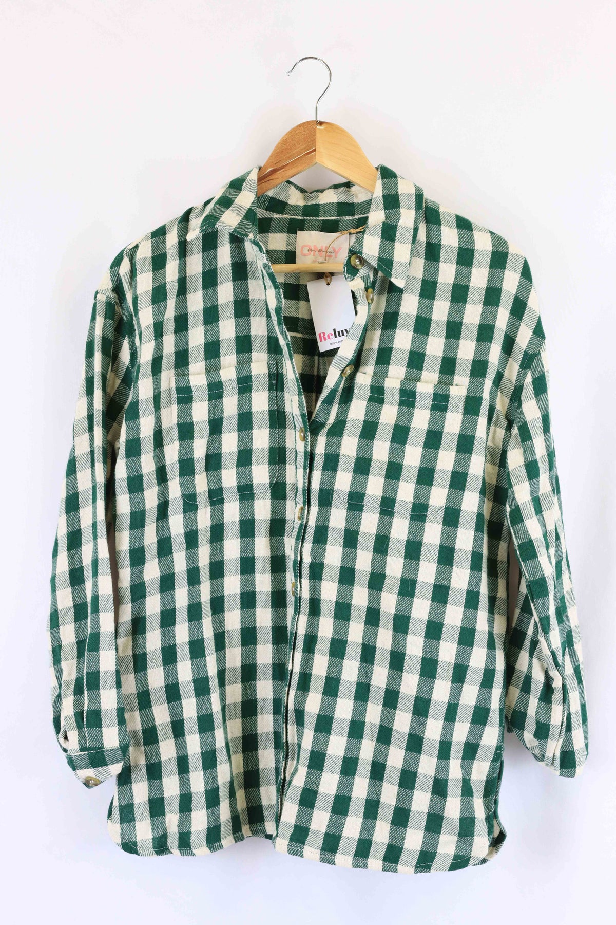 Only White And Green Button Down Top S