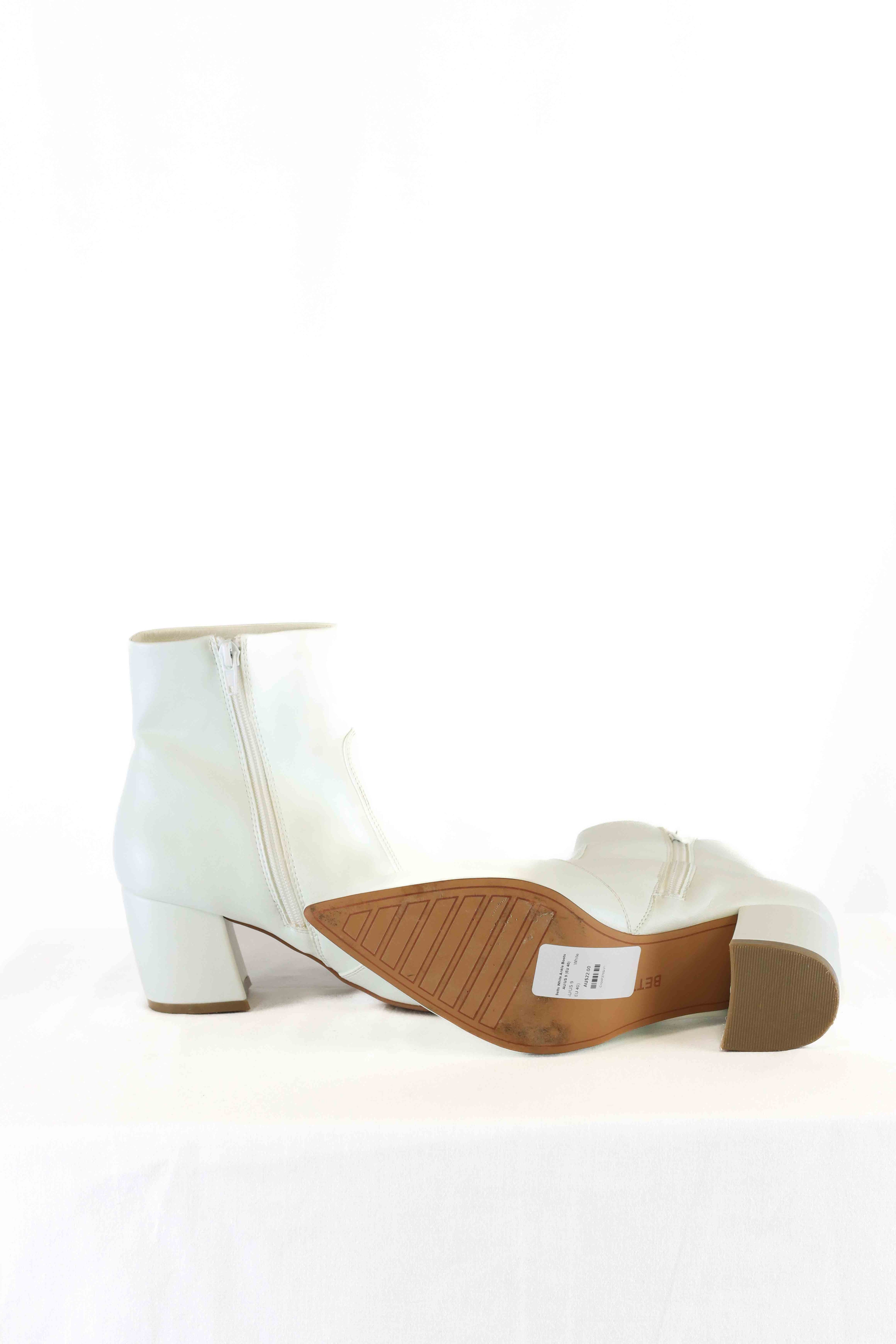 Betts White Ankle Boots AU US 9 EU 40 Reluv Clothing Australia