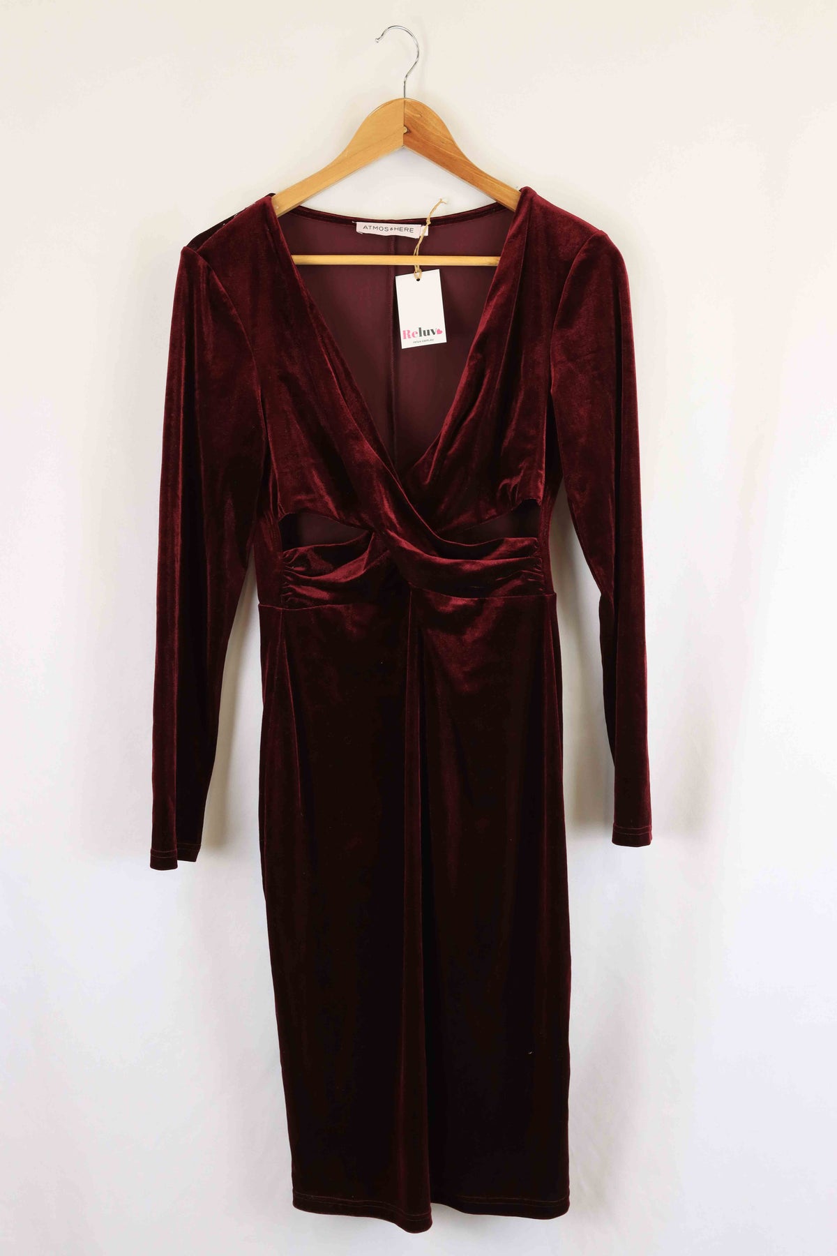 Atmos &amp; Here Maroon Velvet Bodycon Cutout Long sleeve Dress 12