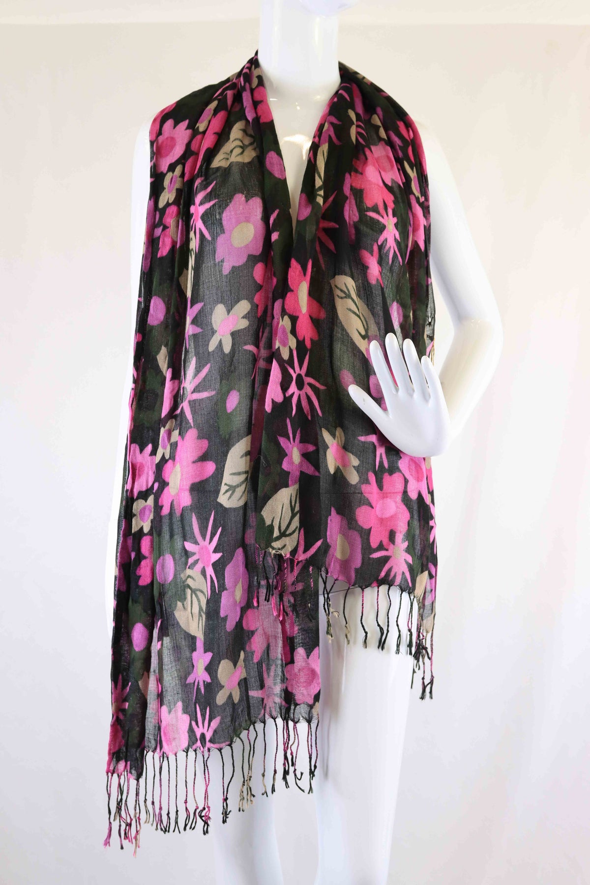 Boutique Black Pink and Purple Floral Scarf