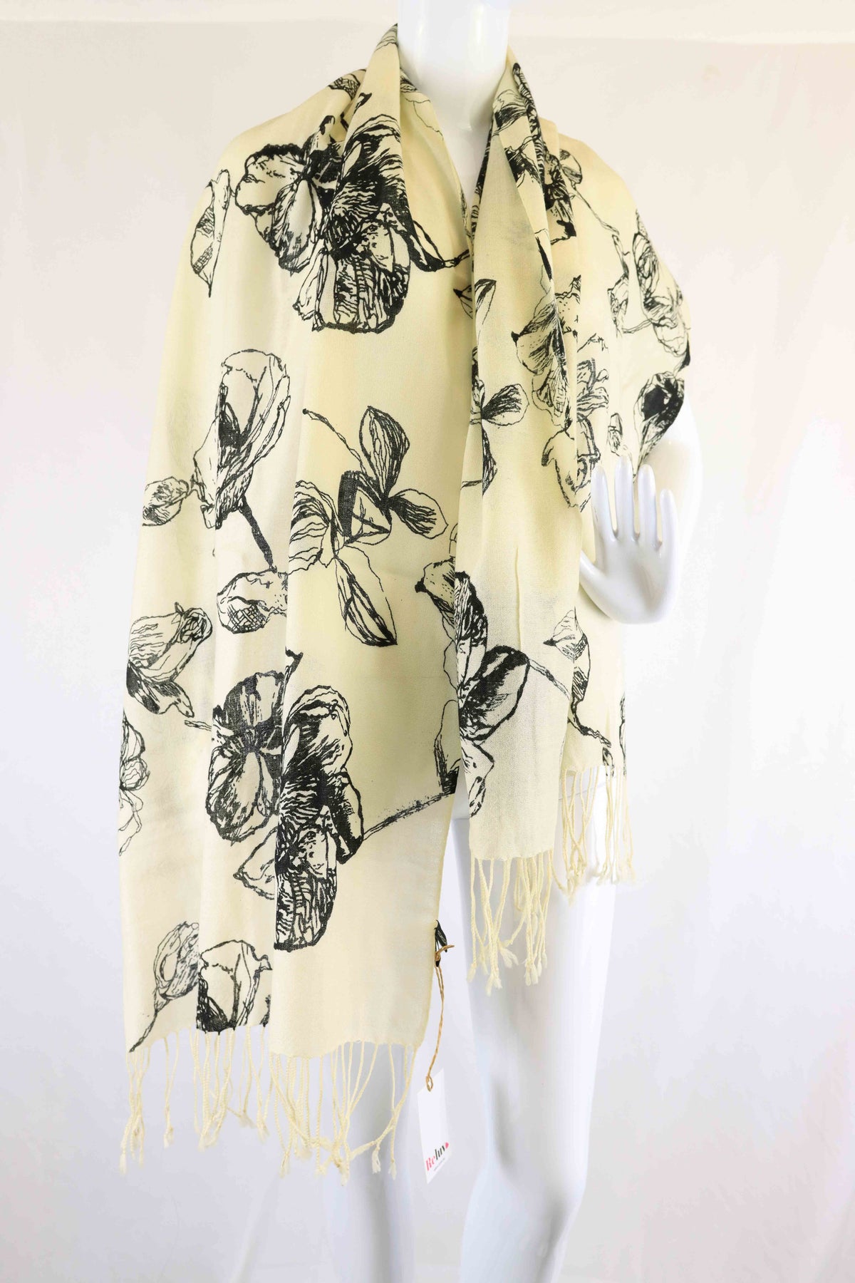 JJ Sisters Cream and Black Floral Scarf