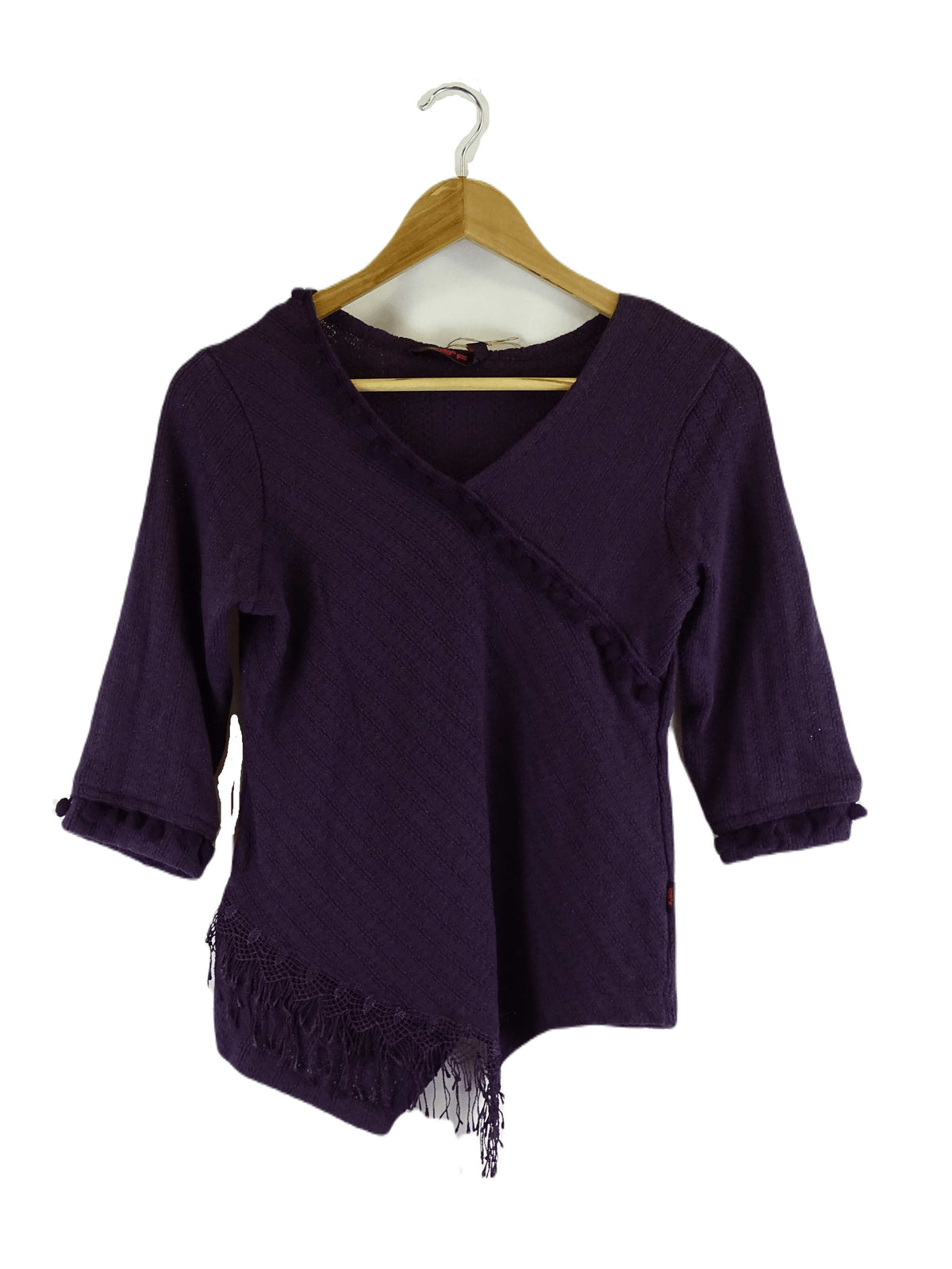 109 F Purple Asymmetrical Knit 3/4 Sleeve Top M