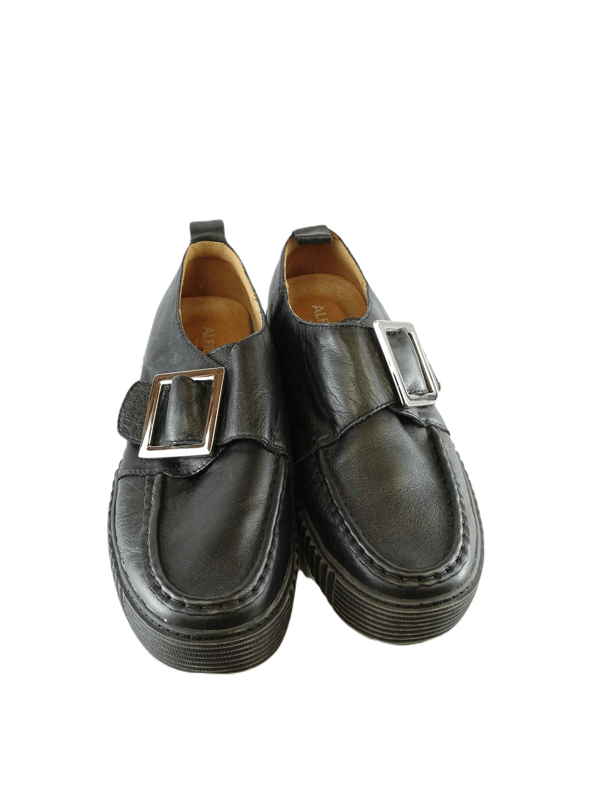 Alfie &amp; Evie Black Loafers With Silver Buckle AU/US 7 (EU 38)