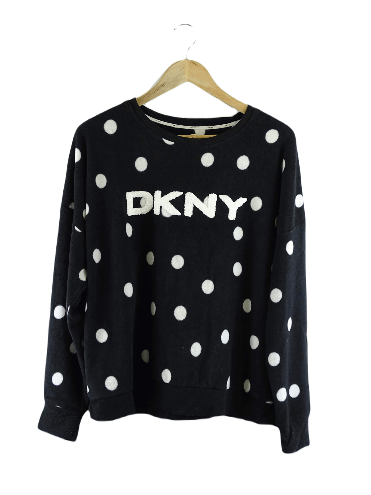 DKNY Black and White Polka Dot Fleece Crewneck Jumper L