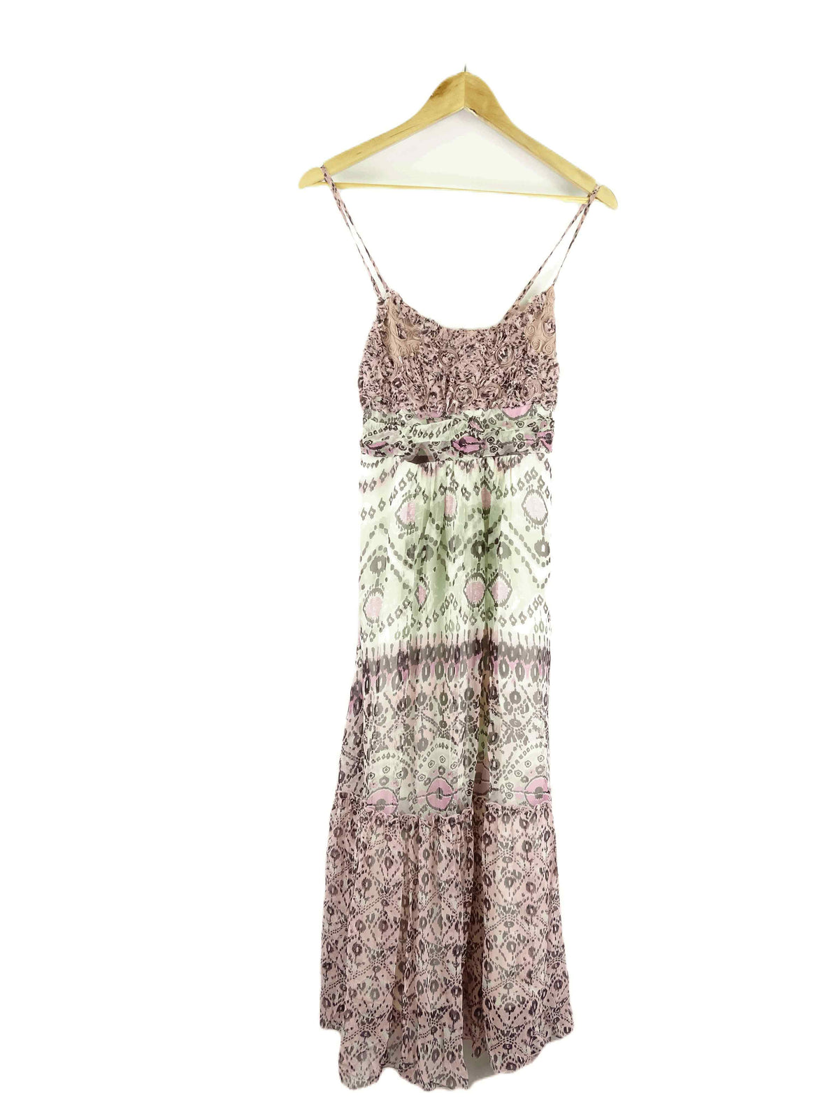 Celeste M Pink and Green Print Maxi Dress S