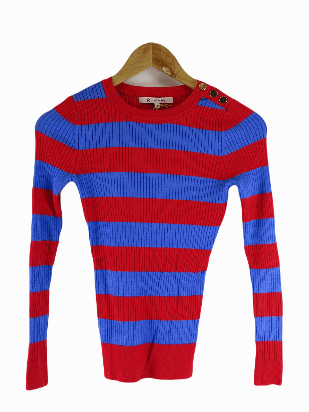 Review Blue and Red Knit Long Sleeve Top 8