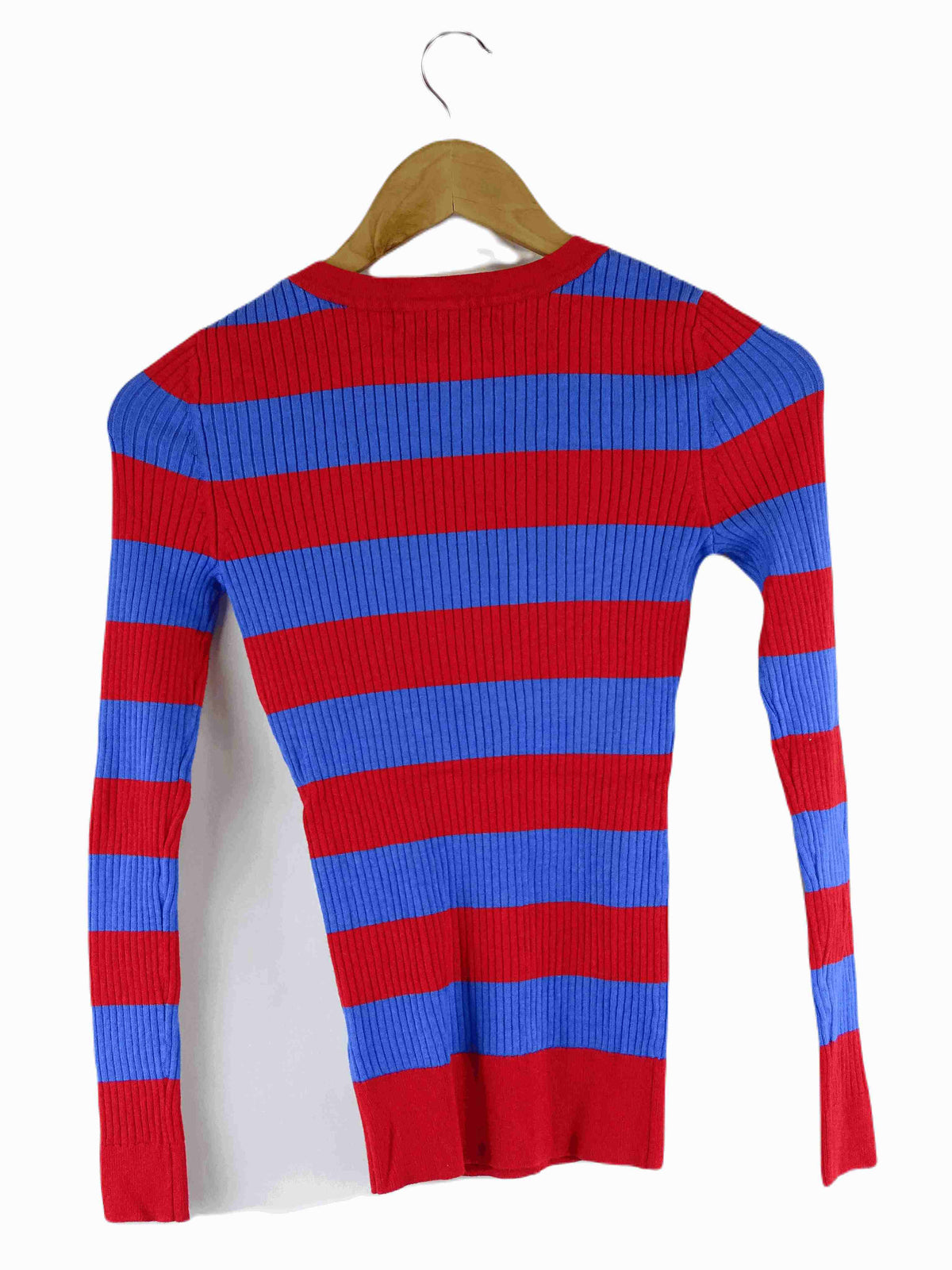 Review Blue and Red Knit Long Sleeve Top 8