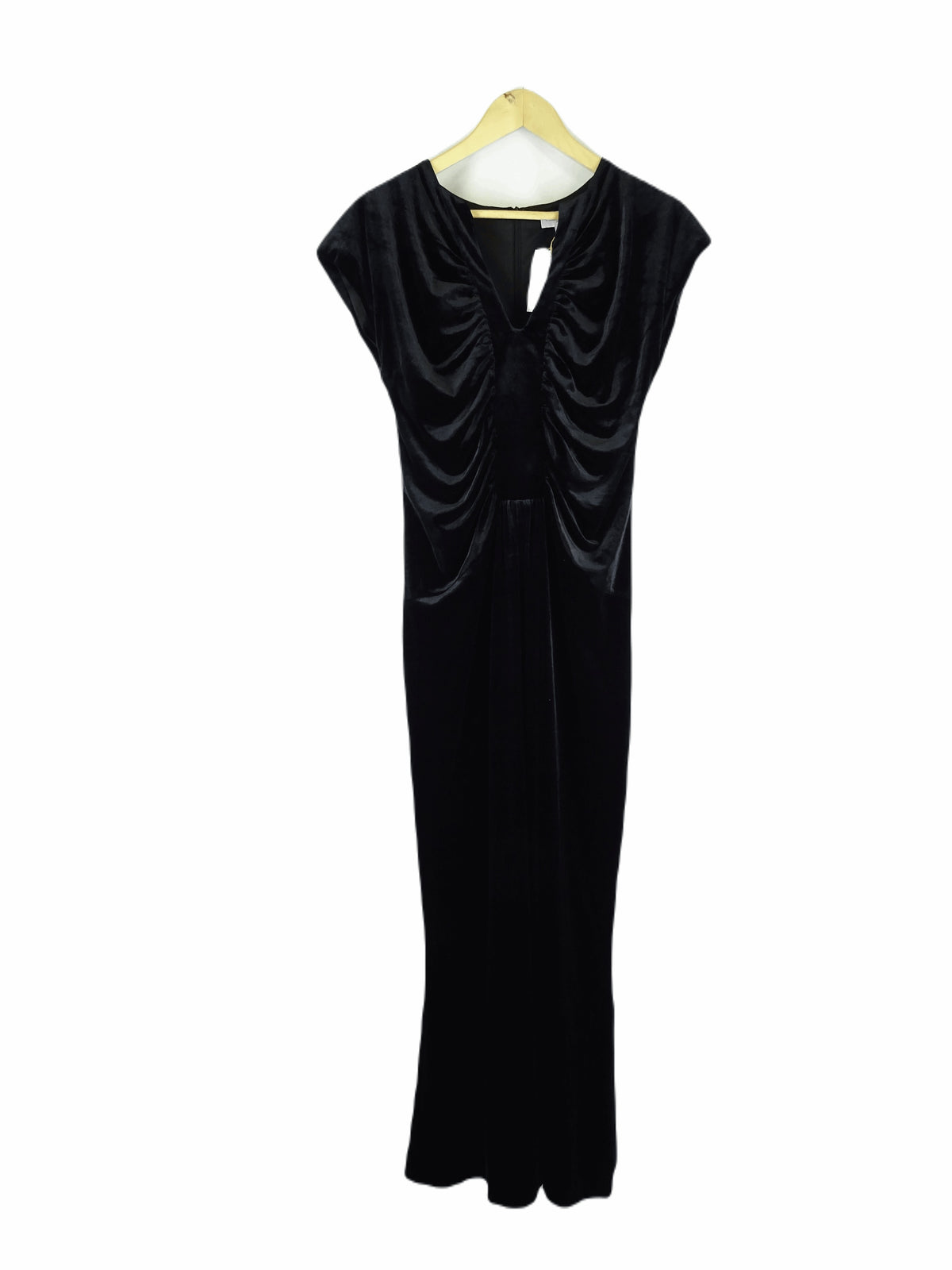 Queens Park Black Velvet V neck Maxi Dress 12