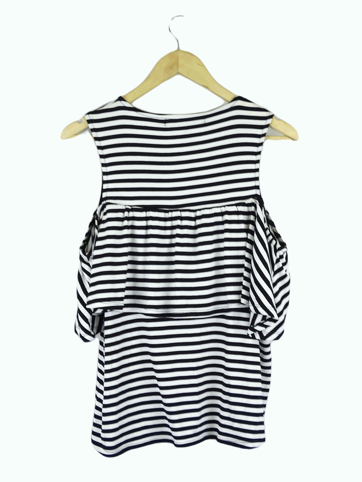 French Connection Black and White Stripe Cold Shoulder Top L