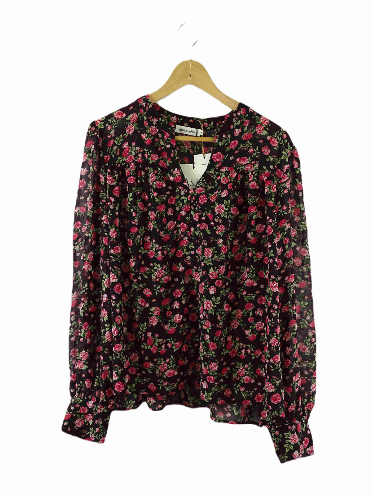 Atmos &amp; Here Black and Pink Floral Blouse 16