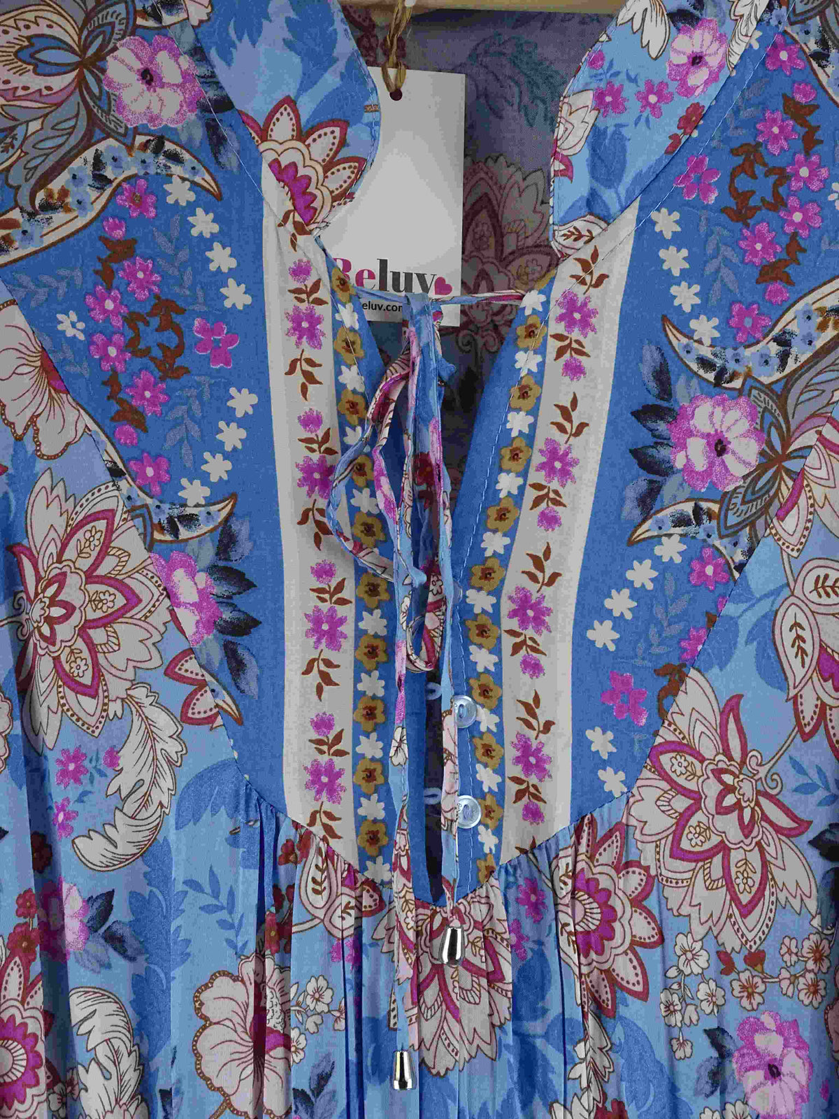 Jaase Blue and Pink Floral Maxi Dress L