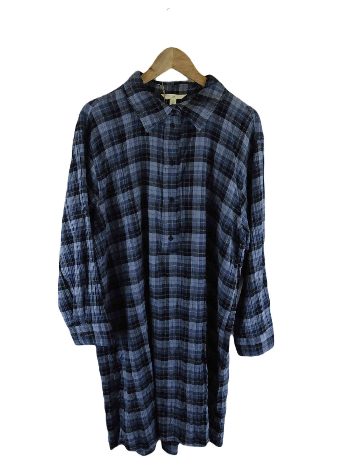 H&amp;M Blue Plaid Longsleeve Dress L