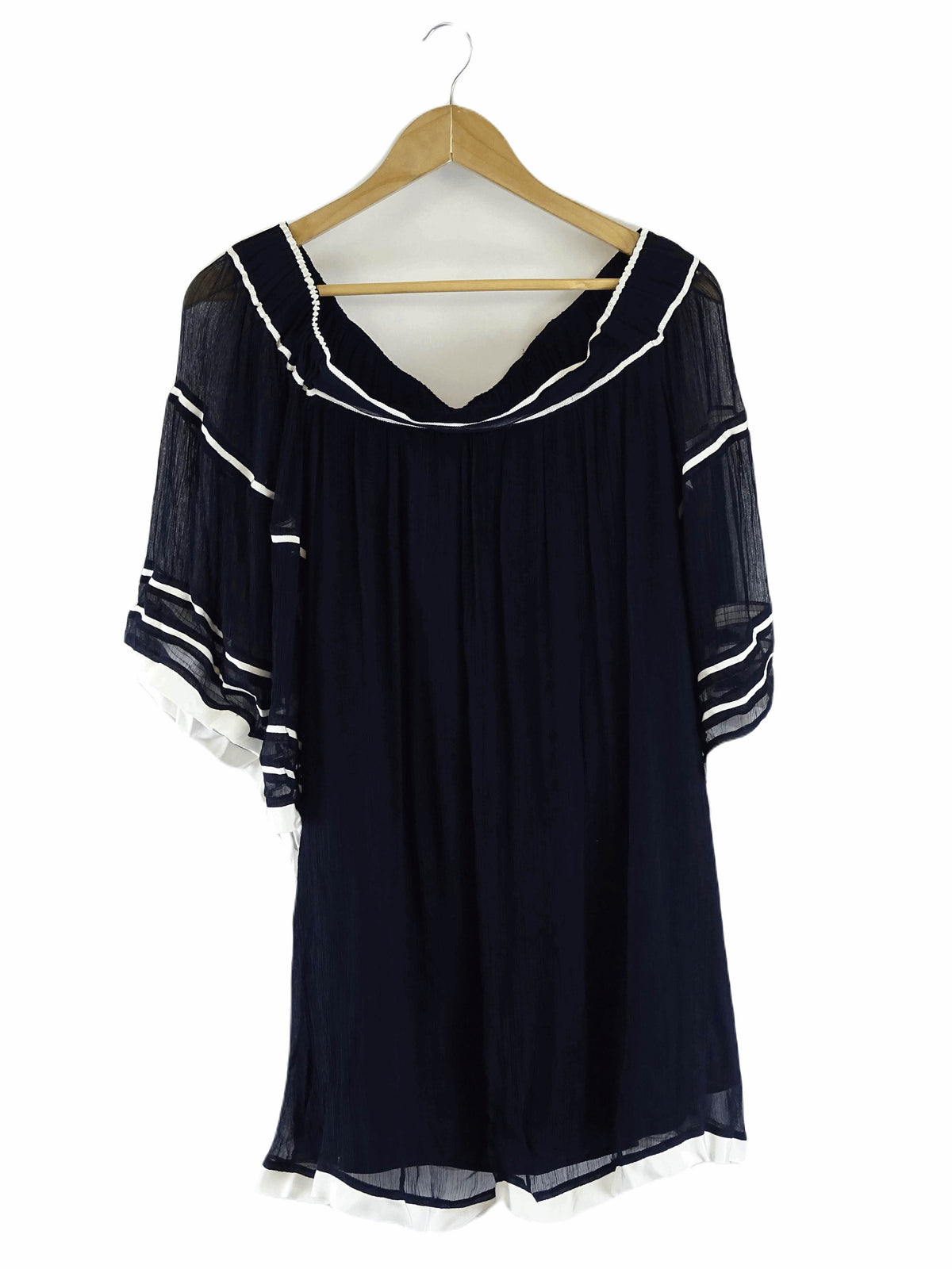Witchery Navy and White Off the Shoulder Top 10