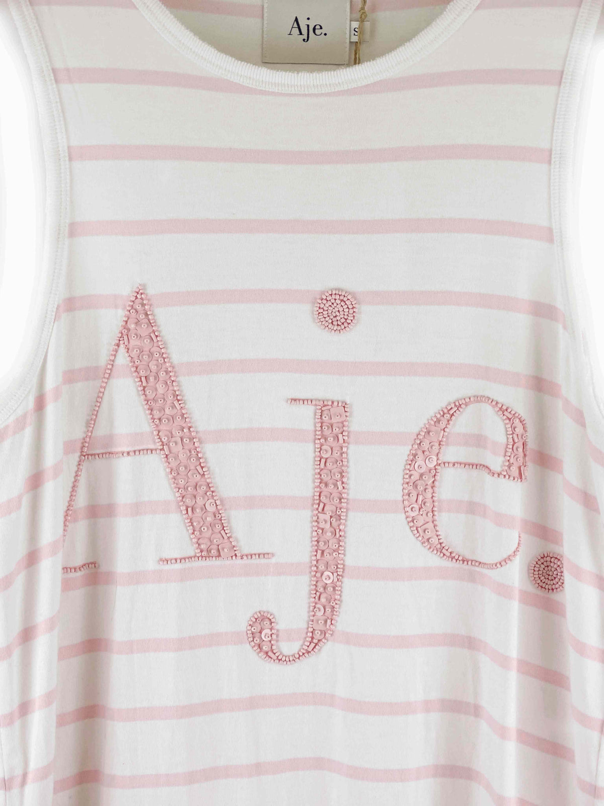 Aje White and Pink Beaded Sleeveless Top S
