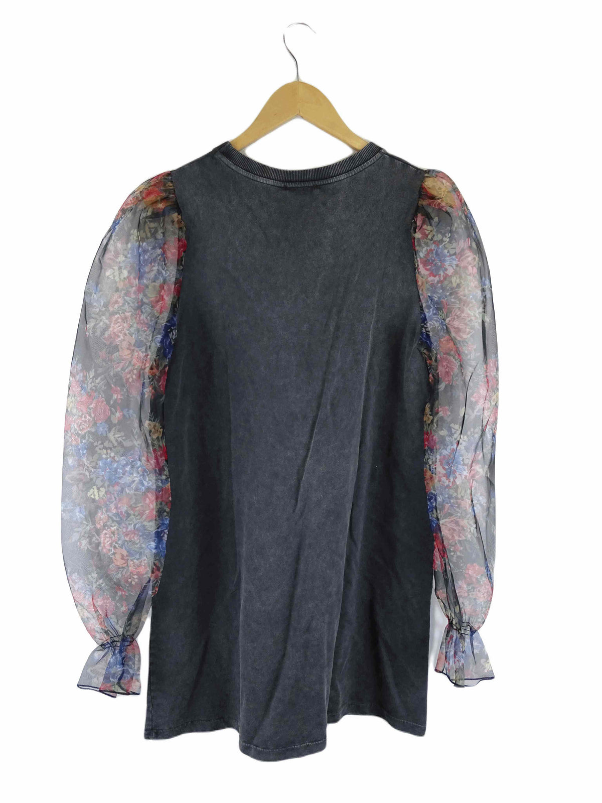 Zara Grey and Floral Print Longsleeve Midi Dress M