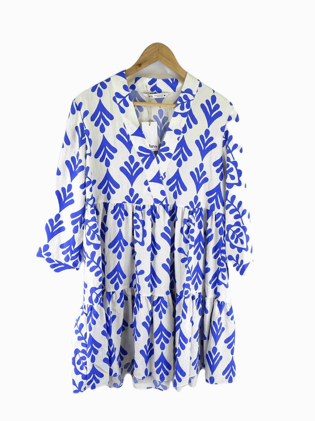 Zara Blue and White Patterned Dress M