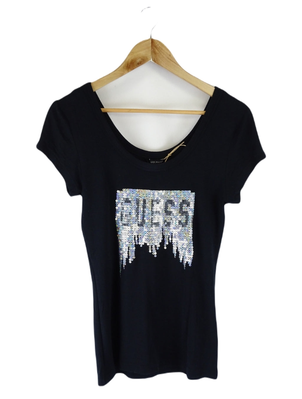 Guess Black And Silver Sequin Top L