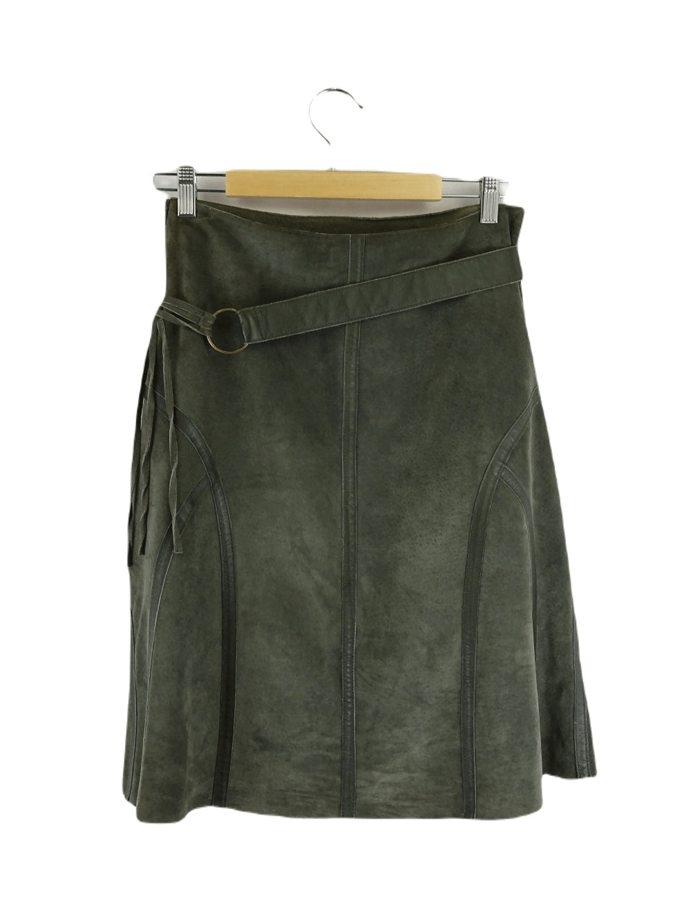 Promod Olive Green Suede Midi Skirt 8