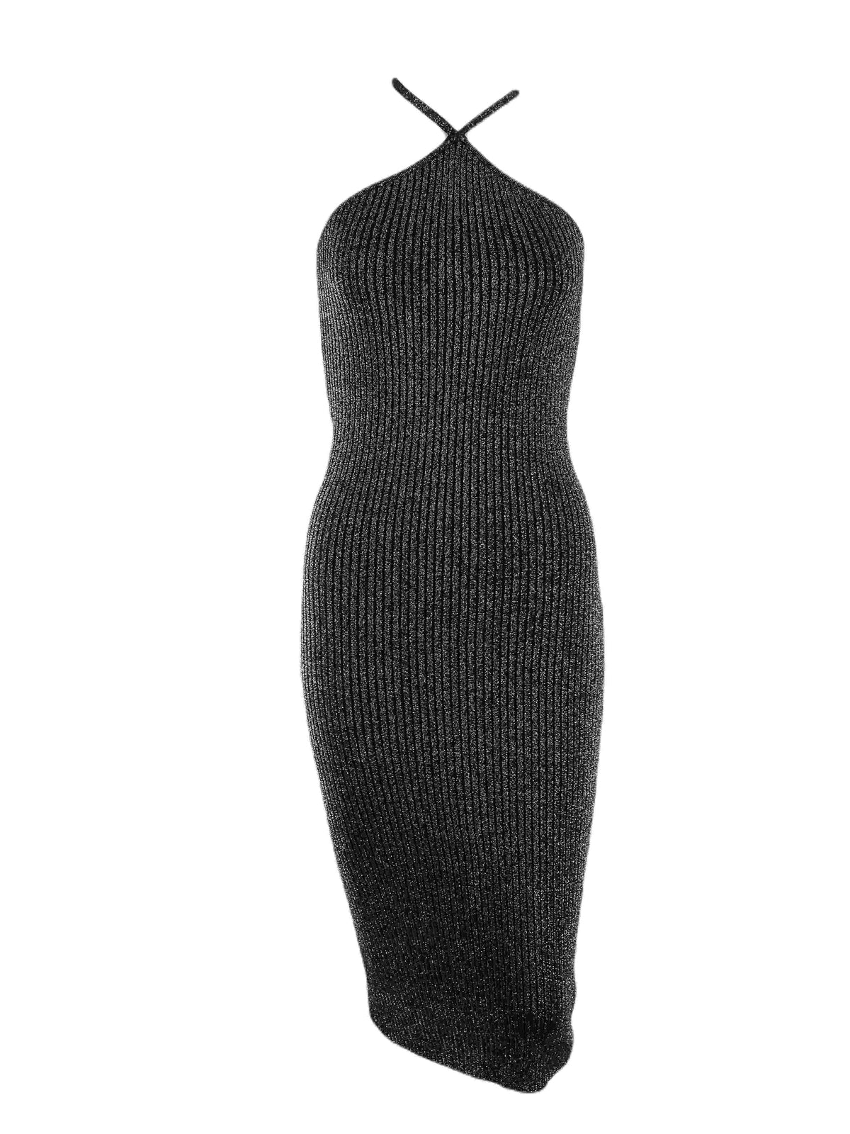 Bardot Black Sparkly Midi Halter Dress 10