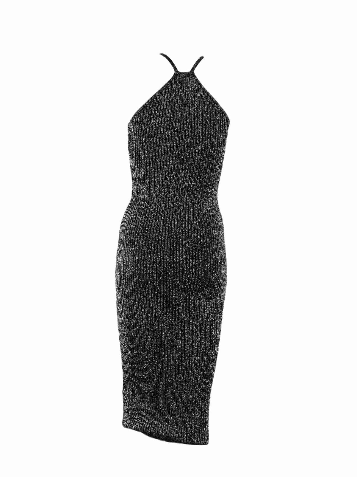 Bardot Black Sparkly Midi Halter Dress 10