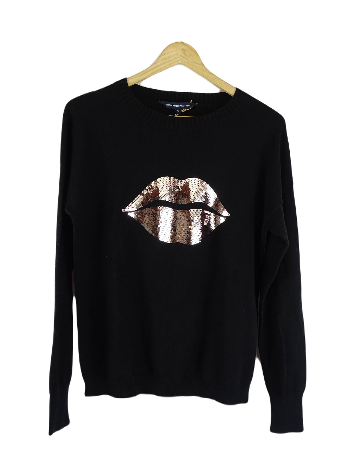 French Connection Black Knit Sweater with Sequins S
