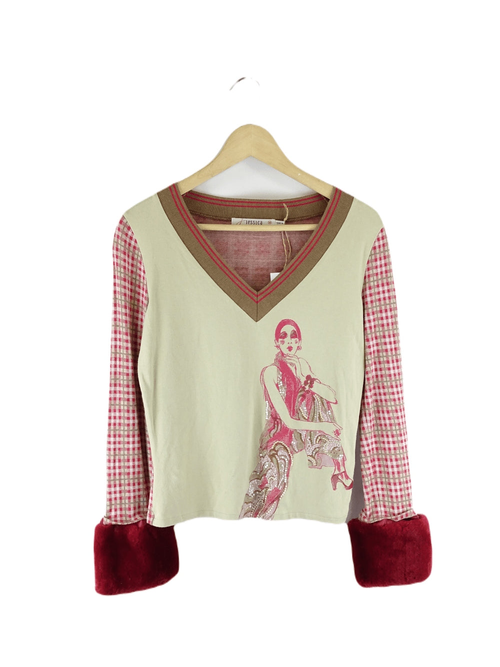 Jessica Red and Brown Long Sleeve Top M